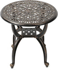 C/G Cast Aluminum Side Table,Decorative Outdoor End Table, Ornate Floral Pattern (Round, Copper)