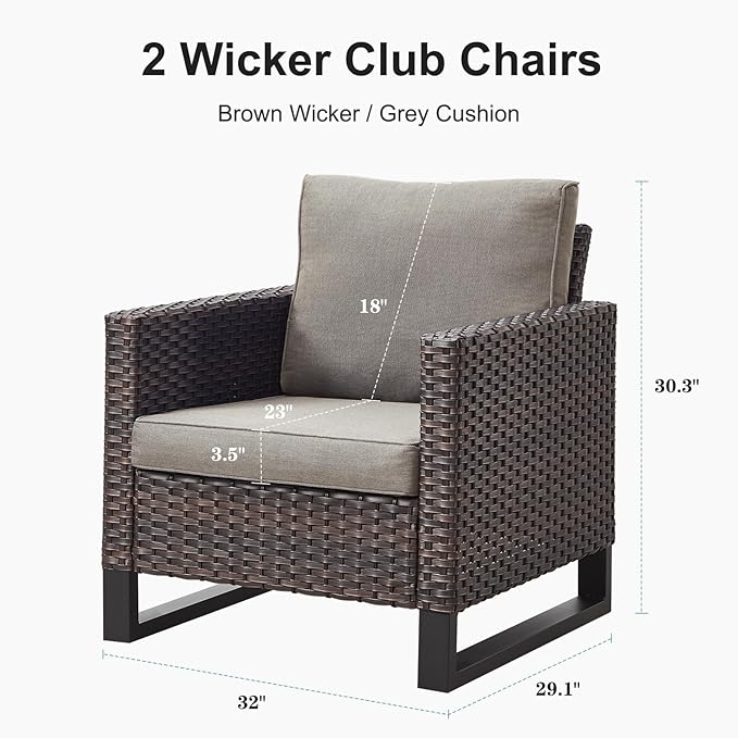 Belord Oversize Patio Chairs Set of 2 Outdoor Wicker Dining Chairs, All-Weather Rattan Patio Club Chair Furniture Sets with Water-Resistant Cushion Anti-Rust Frame Brown