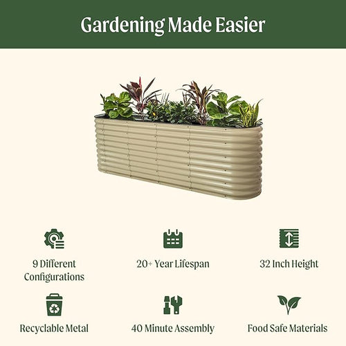 32" Extra Tall Raised Garden Bed Kits, 2 x 8 x 2.7ft Raised Planter Box Outdoor, 3.5 x 6.5 x 2.7ft Deep Root 9 in 1 Modular Metal Raised Beds for Gardening Vegetables Flowers Fruits - Sunlit Oak