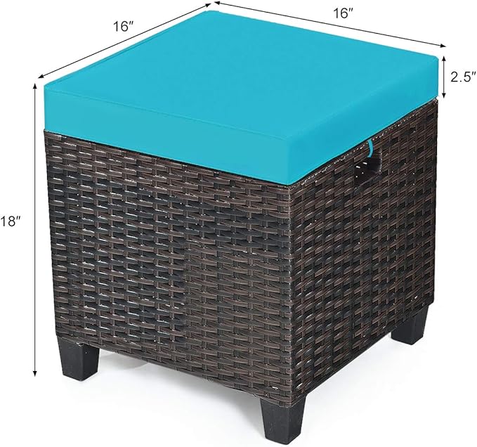 Tangkula 2 Pieces Outdoor Patio Ottoman, All Weather Rattan Wicker Ottoman Seat, Patio Rattan Furniture, Outdoor Footstool Footrest Seat w/Removable Cushions