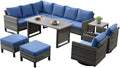 Belord Patio Sectional Furniture Set with Coffee Table: 8 Pieces Wicker Patio Conversation Set with L Shaped Sofa, Outdoor Swivel Glider Rocker, Rattan Ottomans, Removable