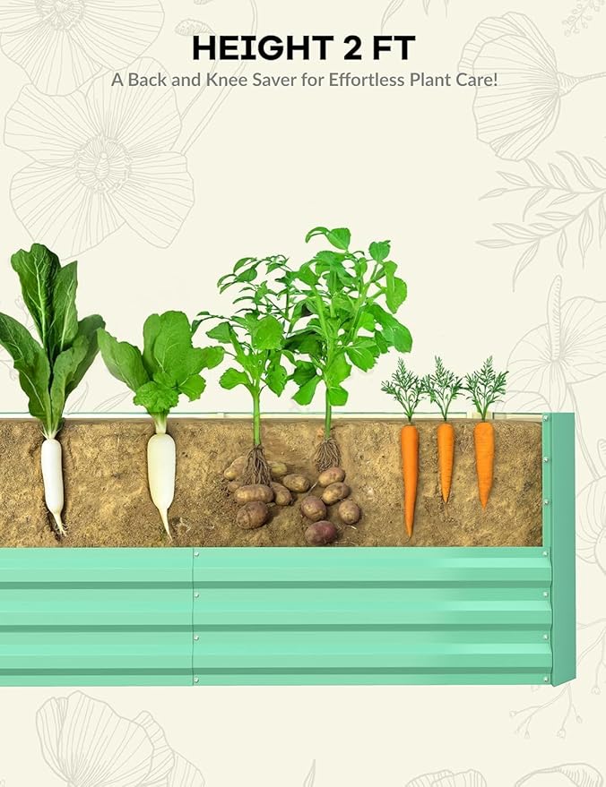 CABIHOME 2 Pcs 8x4x2 Ft Galvanized Raised Garden Bed, Deep Root Planter Box for Vegetables, Flowers, Herbs- Large Metal Raised Garden Bed Kit for Outdoor Use, Green
