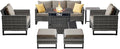 Belord 7 Pieces Patio Furniture Set with 50000BTU Propane Fire Pit Table: Wicker Patio Conversation Set with Outdoor Club Chairs Patio Couch Metal Side Table, All Weather Brown Rattan