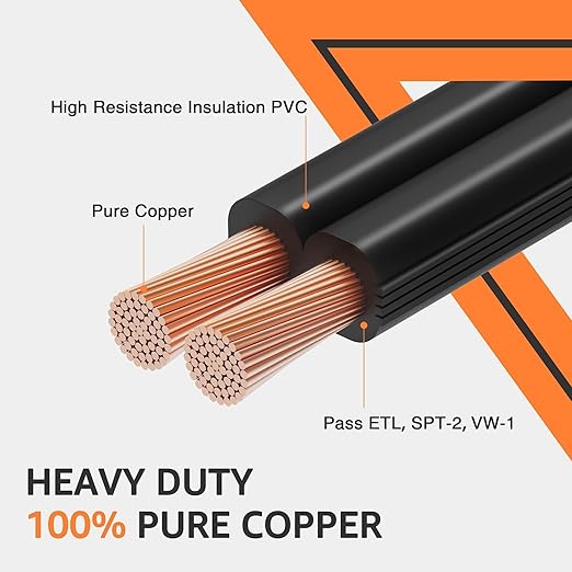 SUNVIE 14/2 Low Voltage Landscape Lighting Wire 250FT with Spool Outdoor Landscape Cable 14 Gauge 2 Conductors Low Voltage Wire for Landscaping Lights, ETL Listed, Pure Copper, Outdoor Direct Burial