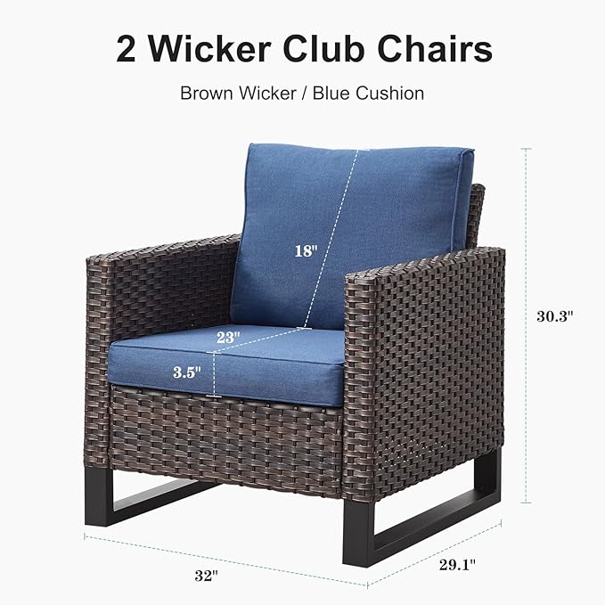 Belord Oversize Patio Chairs Set of 2 Outdoor Wicker Dining Chairs, All-Weather Rattan Patio Club Chair Furniture Sets with Water-Resistant Cushion Anti-Rust Frame Brown