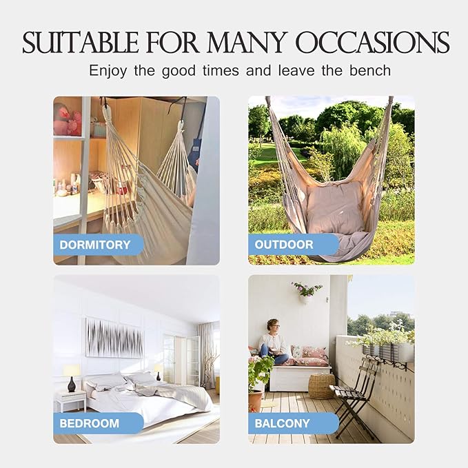 Hommtina Hammock Chair Hanging Rope Swing, Max 300 Lbs Hanging Chair with Pocket & Durability Perfect for Outdoor, Home, Bedroom, Patio, Yard (Pillows NOT Included,Dark Gray)