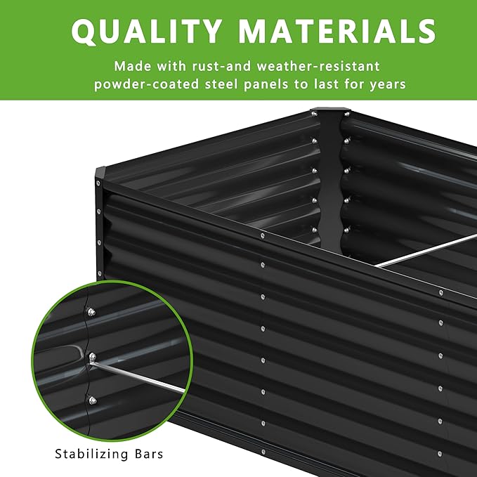 4x2x2FT Galvanized Raised Garden Bed,Planter Raised Beds-Metal Garden Box,Large Plant for Outdoor Planting, Vegetables Bed，Flower,herb-Black