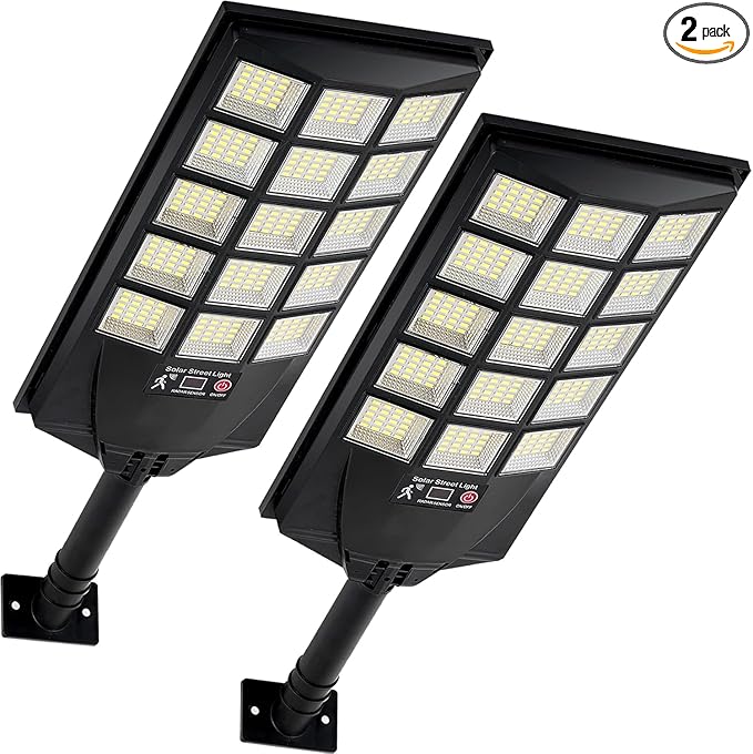Solar Lights Outdoor Waterproof, 6500K Dusk to Dawn Solar Street Light Motion Sensor with Remote Control, LED Security Light for Outside Garden Yard Parking Lot, Oudoor Flood Lights, 2PACK
