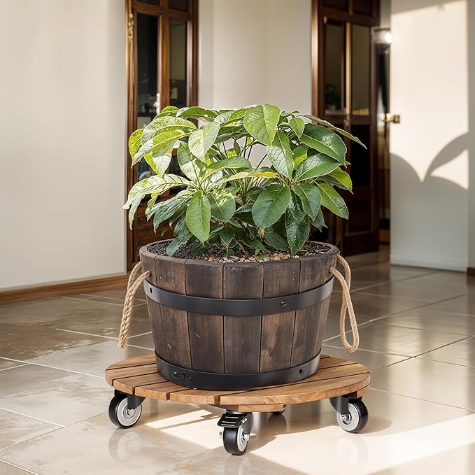 Idzo 2pack Wood Plant Caddy With Wheels Heavy Duty, 264 Lbs Capacity, 12 Inch Acacia Hardwood Plant Dolly, Plant Stand with 360° Lockable Wheels, Plant Caster for Heavy Objects Hauling - Natural Wood