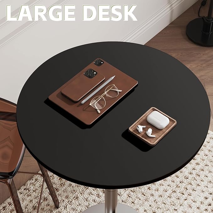 Flamaker Round Bistro Pub Table Modern Style Metal Base MDF Top Cocktail Bar Table Counter Bar Height for Pub, Dining Room, Party (4, Black-Silver)