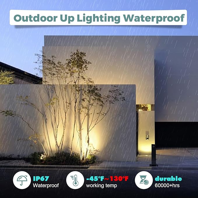 Gardencoin Low Voltage Landscape LED Well Lights, 12V in Ground Lights Outdoor IP67 Waterproof, 4.3 inch Wired Landscape Up Lighting, Included Replaceable 5W 2700K MR16 Bulb Dimmable, 12 Pack