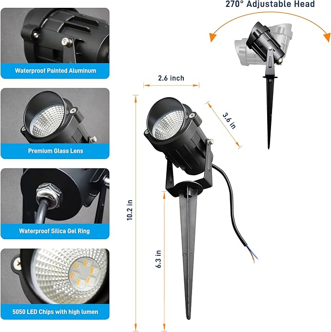 Christmas Landscape Lights 12W RGBW Outdoor Spot Lights for Yard, Low Voltage LED Landscape Spotlight with Remote Control, IP65 Waterproof Yard Spotlgiht for Lawn, Garden, 2 Pack