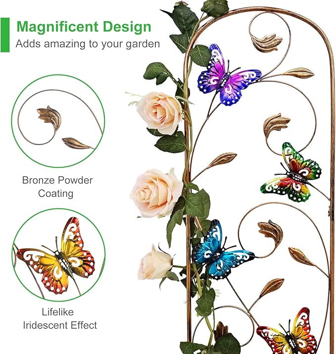 SUNNYPARK Set of 2 Butterfly Metal Garden Trellis for Climbing Plants, Decorative Vegetables Flowers Vine Trellis for Outdoor Patio 60'' H x 11'' W