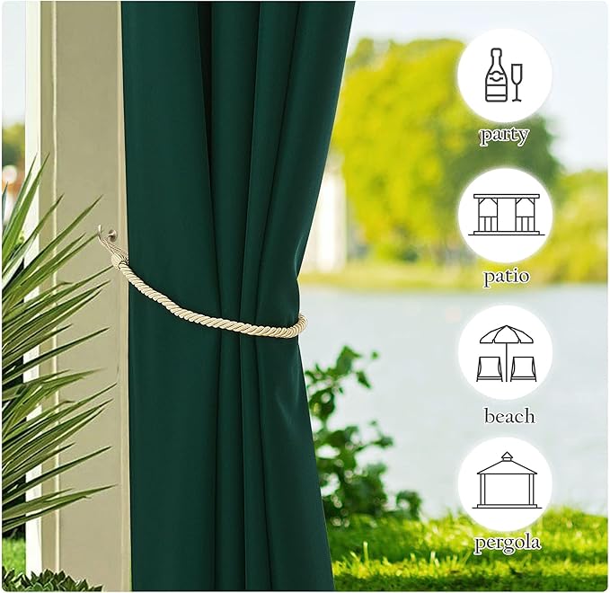 NICETOWN Canvas Patio Outdoor Curtains 95 inch Length 2 Pieces, Home Fashion Thermal Insulated Top and Bottom Grommet Indoor Outdoor Privacy Drapes for Terrace, Dark Green, W55 x L95
