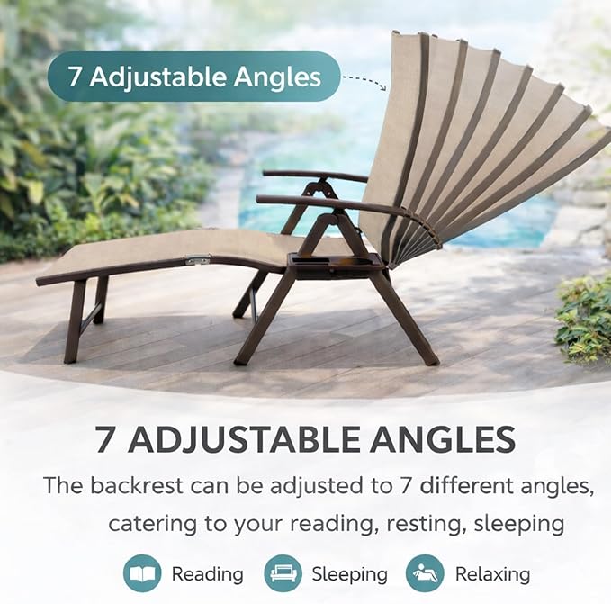 Kozyard Cozy Aluminum Reclining Lounge Chair for Beach, Yard, Pool, Deck, Patio - Outdoor Chaise Lounge with Drink Holder Weather Free Adjustable Assemble-Free Blue Strip Cushion