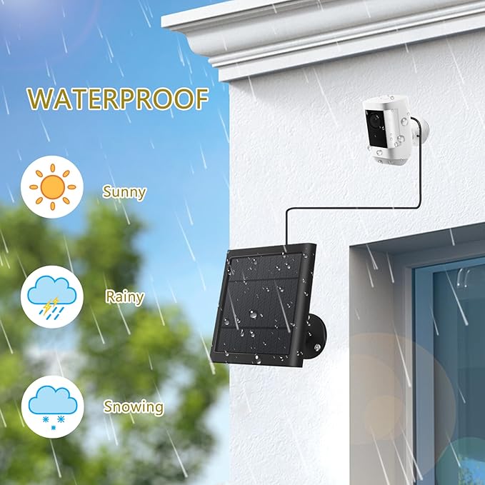 2 Pack - Solar Panel for Ring Security Camera Spotlight Cam Plus/Pro(Battery) Stick Up Cam/Pro Wireless Outdoor with 10FT/3M Long Cable Dustproof Waterproof BK
