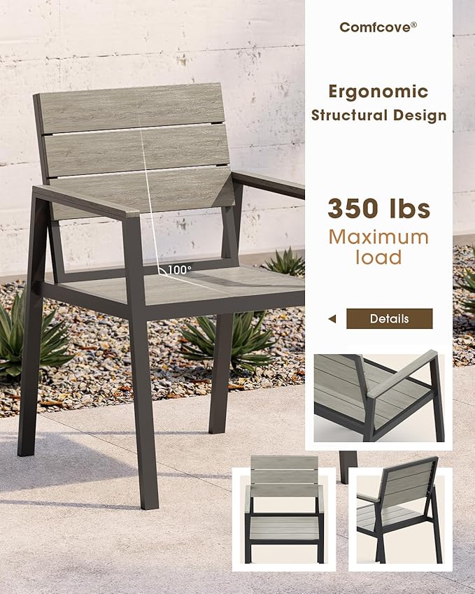 Outdoor Patio Dining Set for 6, Aluminum 7 Piece HDPS Patio Table and Chairs Set with Umbrella Hole, Modren Patio Furniture Set, Patio Dining Table and 6 Chairs (Classic Gray)