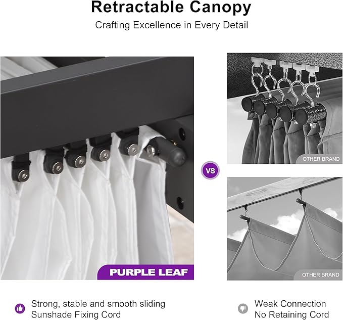 PURPLE LEAF 10' x 10' Aluminum Outdoor Pergola Wind-Resistant Retractable Pergola with Double Sun Shade Canopy Heavy-Duty Metal Pergola for Patios Backyard Deck Garden, White