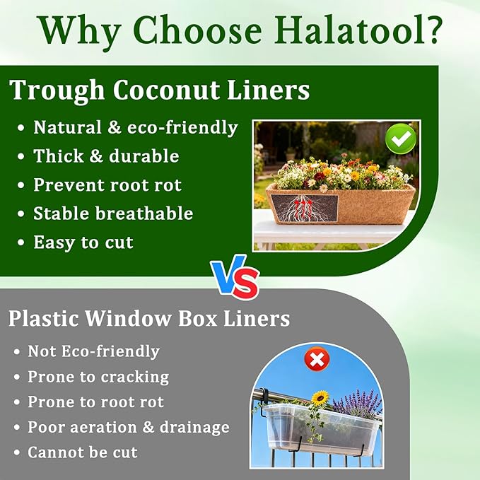 Halatool 2 Pack 30 Inch Window Box Liners Pre-Formed Trough Coconut Liner Natural Coco Fiber Liners for Planters Wall Hanging Basket Flower Pot Fence Railing