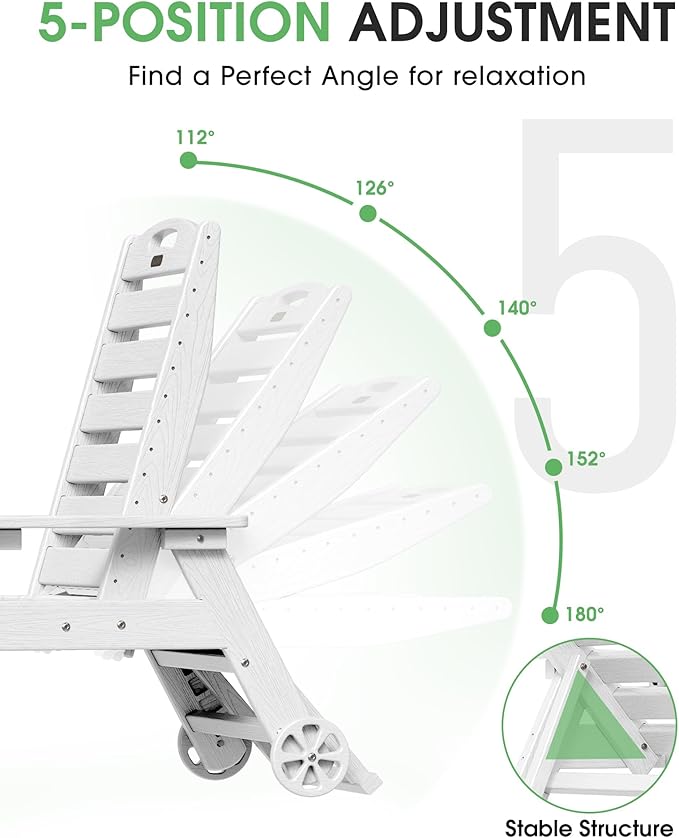 Lounge Chair Outdoor Set of 4 with Wheels, Adjustable 5-Position Chaise Lounge Outdoor, Patio Lounge Chair for Poolside Backyard, White