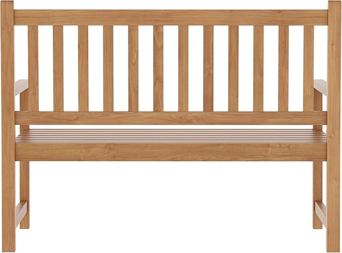 Flash Furniture Adele Commercial Indoor/Outdoor Acacia Wood Bench, 2-Person Slatted Patio Loveseat, for Use in Yard, Garden, Porch, or Park, Brown