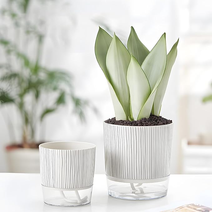 5 Pack Self Watering Pots for Indoor Plants, 4" + 5.5" Decorative Planters for Indoor Plants, Easy-Care Pots for African Violet, Orchid, Snake Plant, Herbs