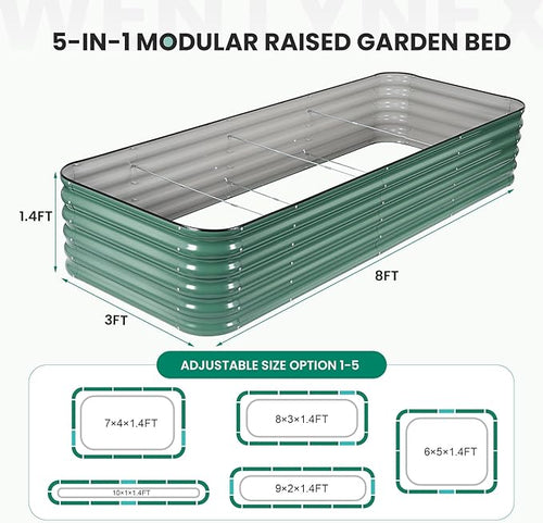 8×3×1.4FT Galvanized Raised Garden Bed Outdoor, Metal Raised Garden Bed Kit, Large Planter Raised Beds, 5 In1 Modular Raised Planter Box Outdoor,Raised Beds for Gardening for Vegetables Flowers Herbs