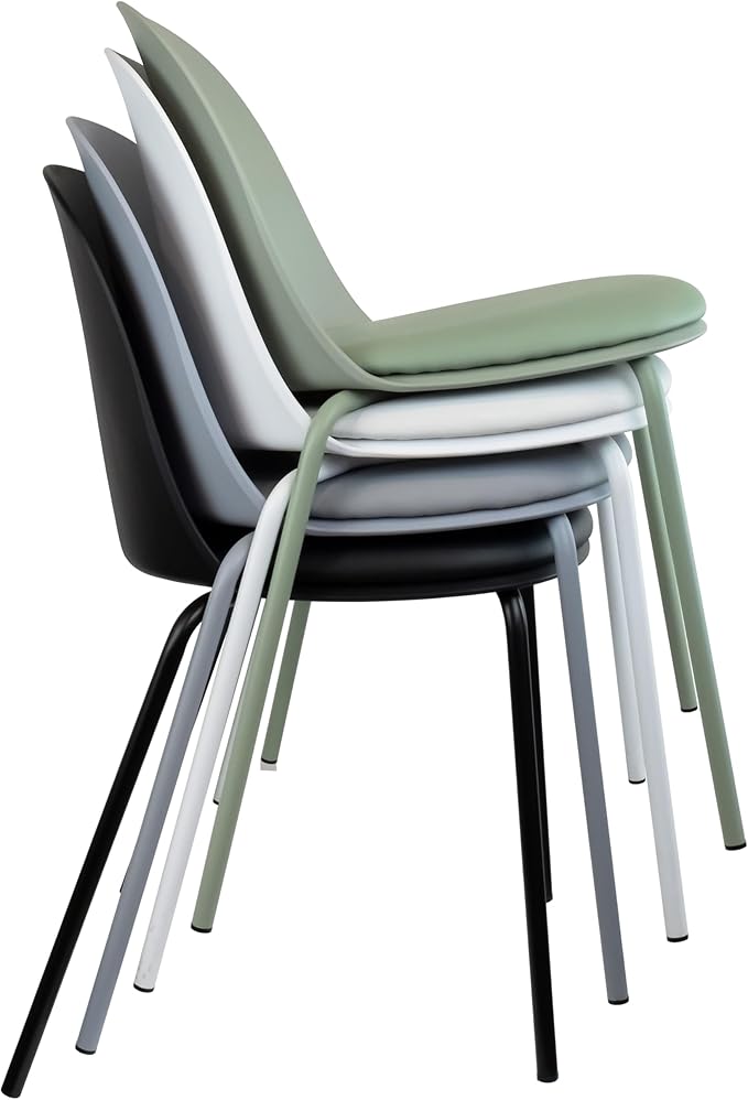 2xhome Modern Stackable Armless Dining Chair | Plastic Shell Seat with Metal Legs | Indoor or Outdoor Use | Home Kitchen Patio (2, Green, Padded Seat)