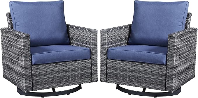Belord Wicker Chairs Outdoor Bistro Set Oversize Patio Swivel Rocker, Rattan Outdoor Seating Set of 2 Swivel Glider Chairs Wicker Furniture for Porch Deck Backyard with Water-Resistant