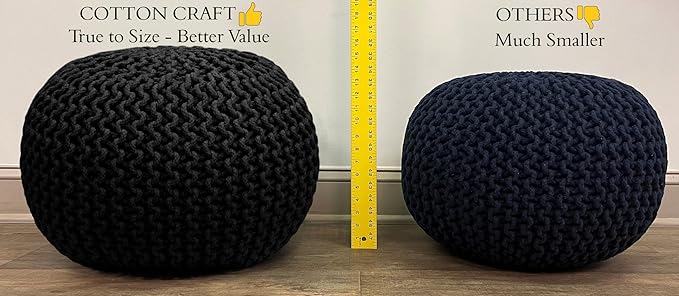 COTTON CRAFT Round Dori Pouf - Cotton Braid Cord Cable Knitted Ottoman - Foot Stool - Footrest - Floor Pouf - Woven Ottoman - Bean Bag - Living Room Dorm - 20 inches Diameter x 14 Height - Deep Plum