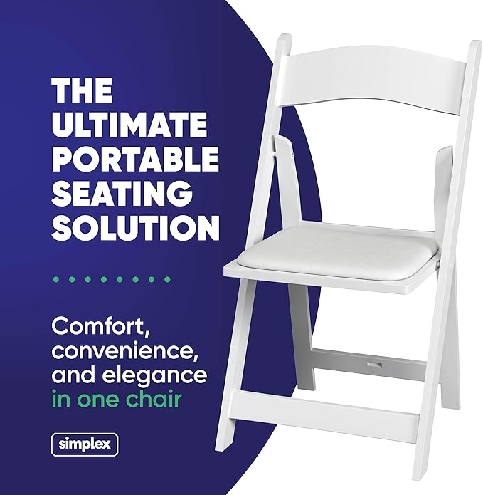 SIMPLEX 200 White Folding Chairs – Resin Stackable Foldable Chairs with Padded Seats – Comfortable White Folding Chairs for Indoor/Outdoor Events – Lightweight Resin Chairs (200 Pack)