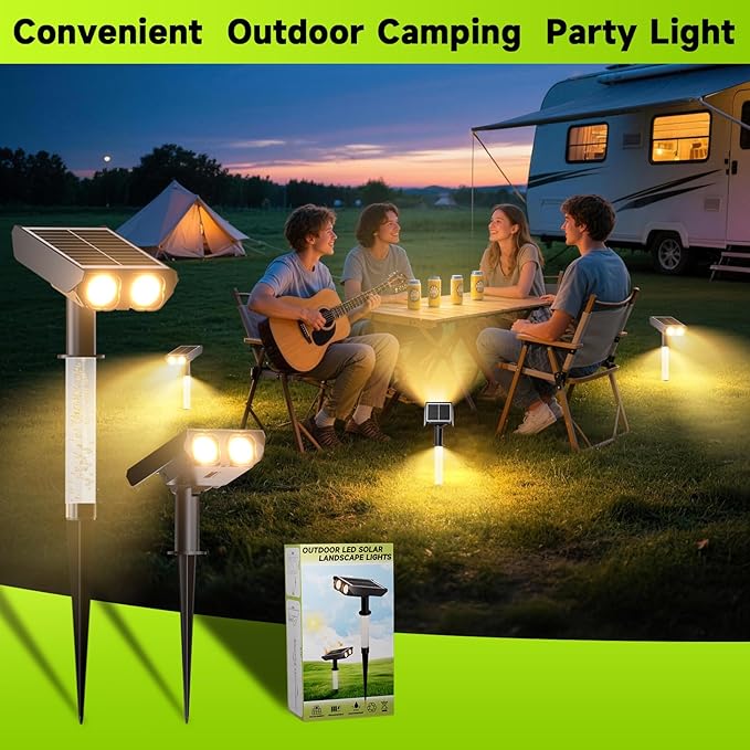 Solar Spotlights Outdoor Waterproof- 2 IN 1 Solar Spot Lights Outdoor with 2 Lighting Modes & PC Light Guide Column for Garden Yard Pathway | Warm Yellow 3000k Spotlights | IP65 Waterproof | 12 Pack