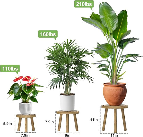 3 Pack Plant Stand Indoor Outdoor Mid-Century Modern Plant Stool Wooden Plant Pot Holder Home Decor for Gardening Living Room,Balcony,Office (Light Burnt Color, 3 Pack)