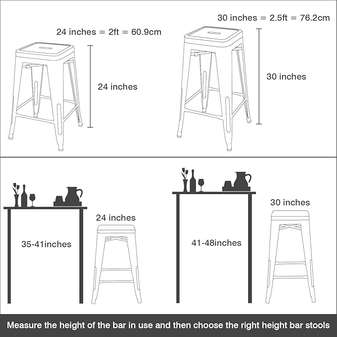 Devoko Metal Bar Stools 30" Indoor Outdoor Stackable Barstools Modern Style Industrial Vintage Counter Bar Stools Set of 4 (30 inch, Deep Black)