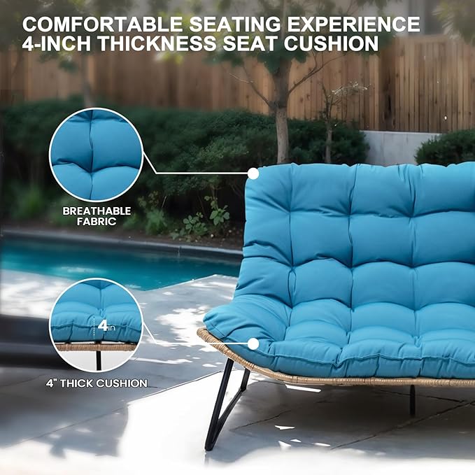 Crestlive Products Outdoor Loveseat 3PCS, Outdoor Sofa Set, All-Weather Boho Rattan Patio Furniture with Soft Cushion for Balcony, Poolside, Backyard (Without Table)