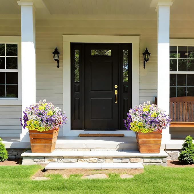 24 Bundles Artificial Pansy Flowers for Outdoor, Faux Silk Pansies Spring Flowers Outside for Planter Front Door Porch Patio Yard Window Box Home Decor (Purple, Yellow, White,Red)