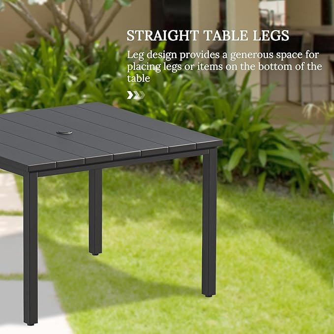 VICLLAX Patio Dining Set for 4, Alll Weather Metal Outdoor Furniture Set Includes 1 Square Outdoor Table and 4 Stackable Patio Chairs, Black Table and Dark Grey Chairs