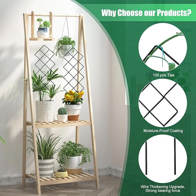 Metal Trellis for Climbing Plants Indoor, 16.36 inch Small Trellis for Potted Plants Geometric Shape Lattice for Ivy Vines Hoya Houseplants Flower 2 Pack