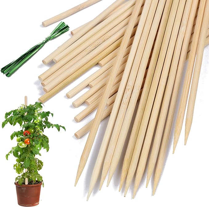 Bamboo Plant Stakes,HAINANSTRY Wood Plant Supports,Natural Bamboo Sticks for Plants/Floral/Potted Plant,Wooden Sign Posting Garden Sticks - 14 Inches 25 Pack