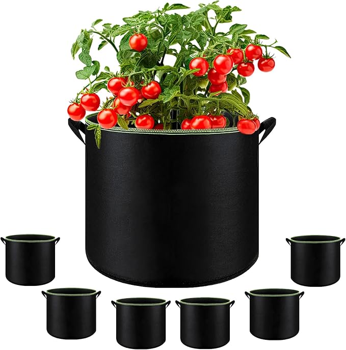 6-Pack 5/7/10 Gallon Grow Bags - 300G Heavy Duty Aeration Fabric Pots with Handles,Thickened Nonwoven Planter Bags for Vegetables Flowers Fruits