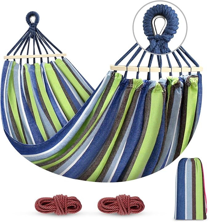 MOSFiATA Hammocks Portable Camping Hammock Upgraded 550lb Comfortable Fabric Hammock with Two Anti Roll Balance Beam and Sturdy Tree Straps for Camping, Patio, Backyard, Outdoor （Light Green）