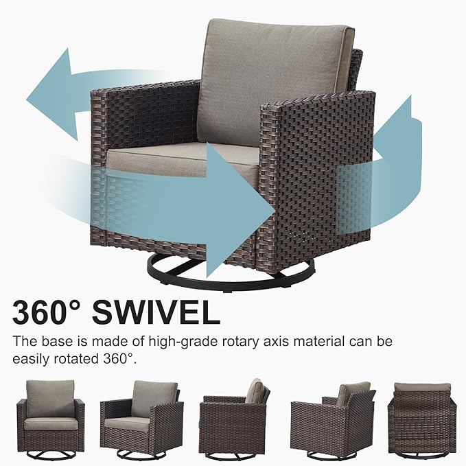 Belord Family Reunion Patio Conversation Set - 6 Piece Outdoor Sectional Furniture Set with Storage Box and Wicker Swivel Glider Chair Set of 2,Removable Gray Cushions for Deck Backyard Sunroom