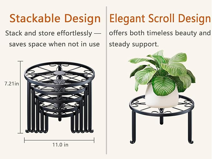 5 Pack Plant Stand Indoor Outdoor, Flower Pot Stand Plant Rack for Home Courtyard Gardens, Round Metal Corner Plant Stand for Flower Holder for Multiple Plants