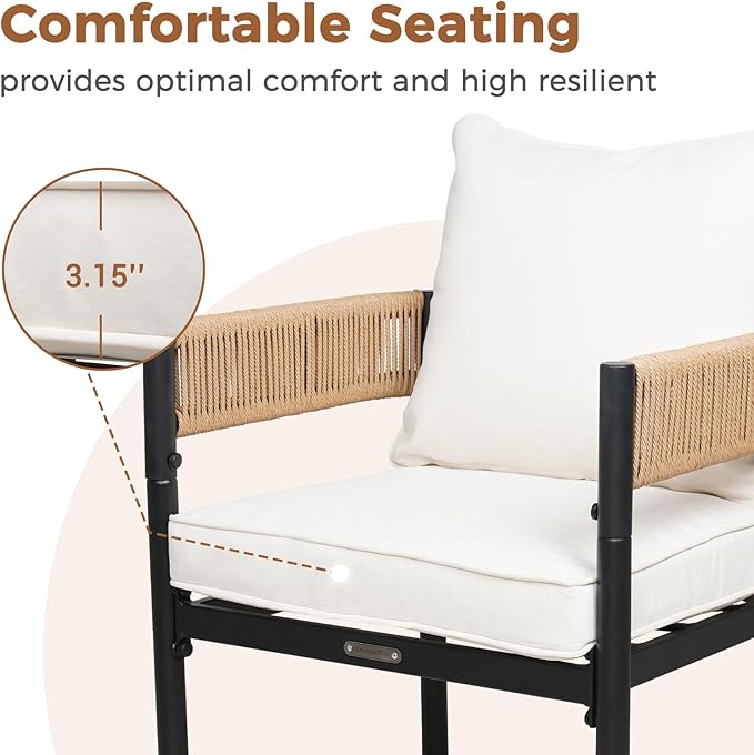 Grand patio 7-Piece Outdoor Dining Set for 6, Metal Woven Wicker Fixed Patio Chairs with Thickened Cushions & 1 Walnut-Like Aluminum Dining Table for Backyard Deck