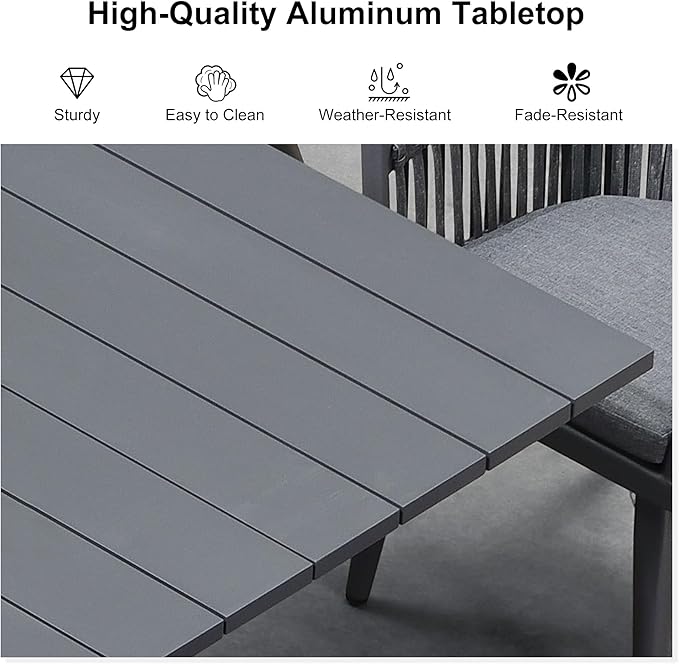 PURPLE LEAF 5 Pieces Outdoor Dining Set with Patio Aluminium Dining Table and Wicker Chairs Modern Furniture Cushions Sets for Backyard Indoor Decor Kitchen Gray