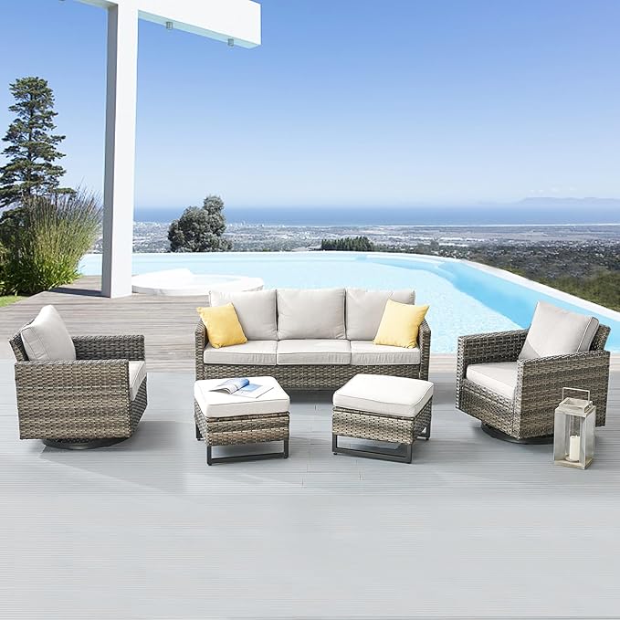 Belord Wicker Chairs Outdoor Bistro Set Oversize Patio Swivel Rocker, Rattan Outdoor Seating Set of 2 Swivel Glider Chairs Wicker Furniture for Porch Deck Backyard with Water-Resistant