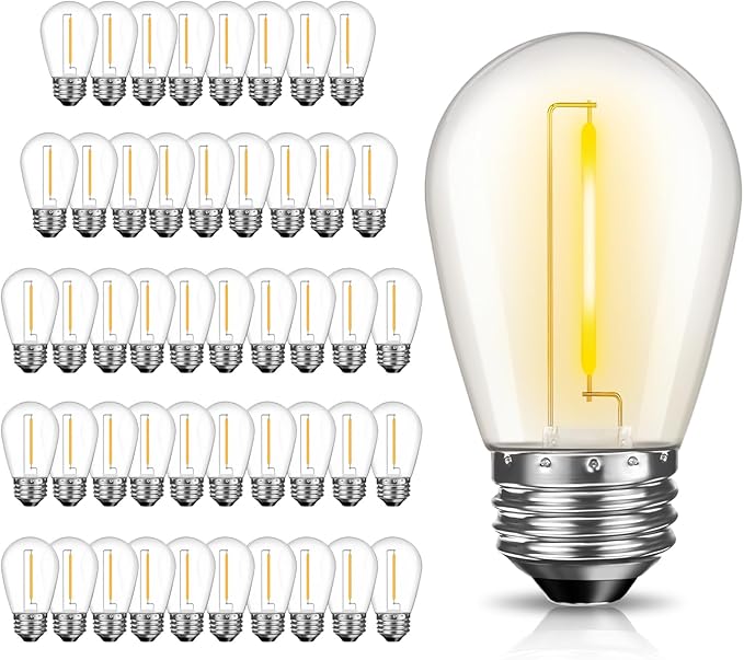 48 Pack LED S14 Replacement Light Bulbs, Shatterproof Outdoor 1 Watt to Replace 11Watts String Incandescent Bulb, Dimmable, E26 Regular Medium Screw Base, 2200K Warm White
