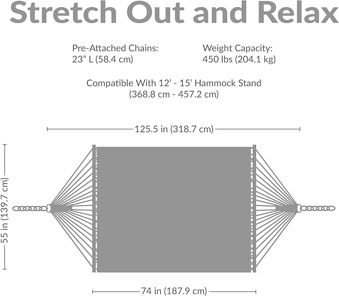 Sunnydaze Quilted Outdoor Hammock with Spreader Bars - Heavy-Duty 450-Pound Capacity Double Hammock for Outside - Misty Beach