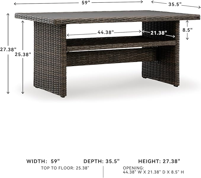 Signature Design by Ashley Brook Ranch Casual Outdoor Multi-use Table with 1 Fixed Shelf, Dark Brown & Gray