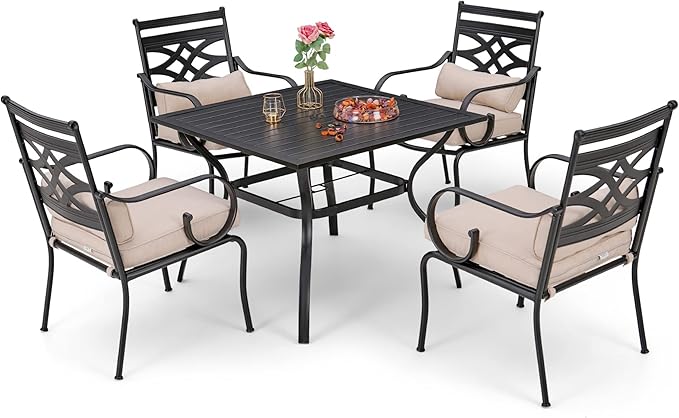 Sophia and William Outdoor Patio Dining Set for 4, Outdoor Table and Chairs, Removable Seat Cushions, Black 37" Patio Dining Table